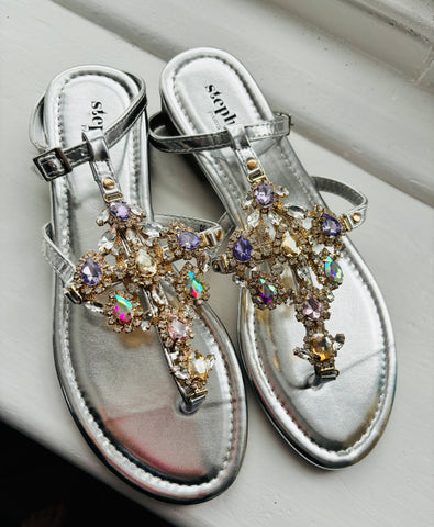 Silver Crystal Sandals